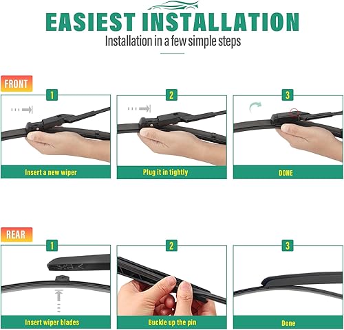 Vista 18 de 26" 20" 16" Windshield Wiper Blades Replacement for Dodge Grand Caravan 2008-2020 / Chrysler Town & Country 2008-2016 Premium All Weather Front Rear