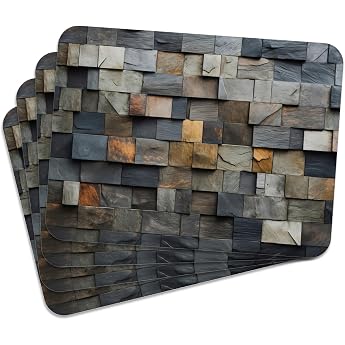 MG Design Set of 4 Cork Placemats - Stone Mosaic - 30 x 40 cm - Heat Resistant & Wipe Clean with Cork Backing