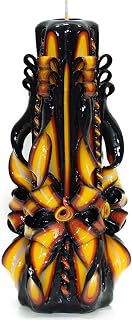 Carved Candle Artisan, Handcrafted Decorative Dipped, Home Decor, Fancy Unique Birthday Gift, New Year, Large, Thanksgiving, Christmas, Gift for mom, Black Yellow, Dragon Flower 8"