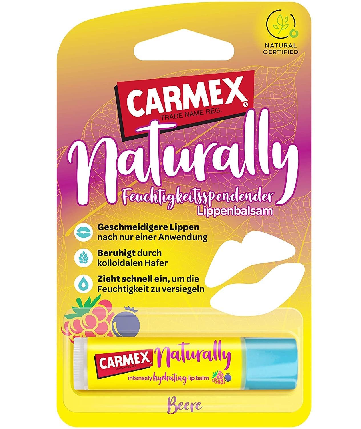 Carmex Naturally Stick Berry – naturalna pielęgnacja ust zapewnia gładki efekt – 1 sztuka po 4,25 g