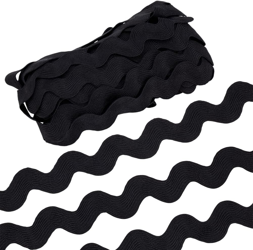 PH PandaHall 3/4 Inch X 10 Yards Black RIC Rac Wave Bending Trim for Sewing RIC Rac Ribbon for Clothes Making for Basket Liner Pillow Cover Table Runner Curtain Home Dector