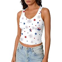 Womens 4th of July Patriotic Crop Top, American Flag Tank Tee, USA Theme Slim Fit Shirt