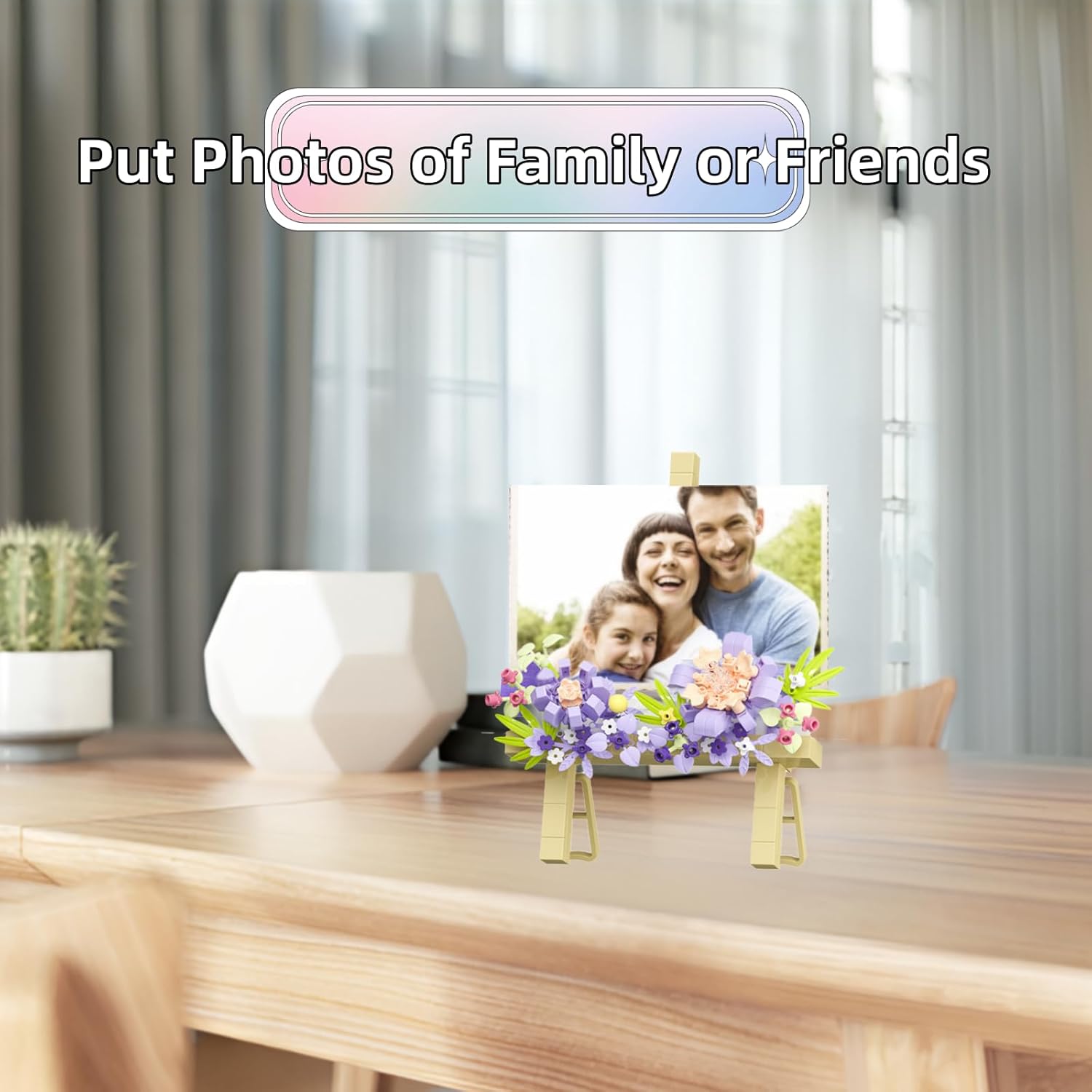 4 Mini Flowers Picture Frame Building Set, Desk Decor Block Easel for Message Stickers and Painting Photo Frame, Flower Bouquet Building Toys Gifts for Her