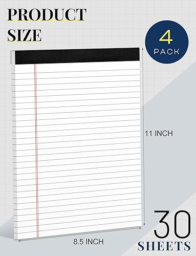 Miniatura 2 de Blocs de notas de 8.5 x 11 pulgadas con rayas anchas para escritura de oficina, paquete de 4 blocs legales blancos de 8.5 x 11 pulgadas, 30 hojas