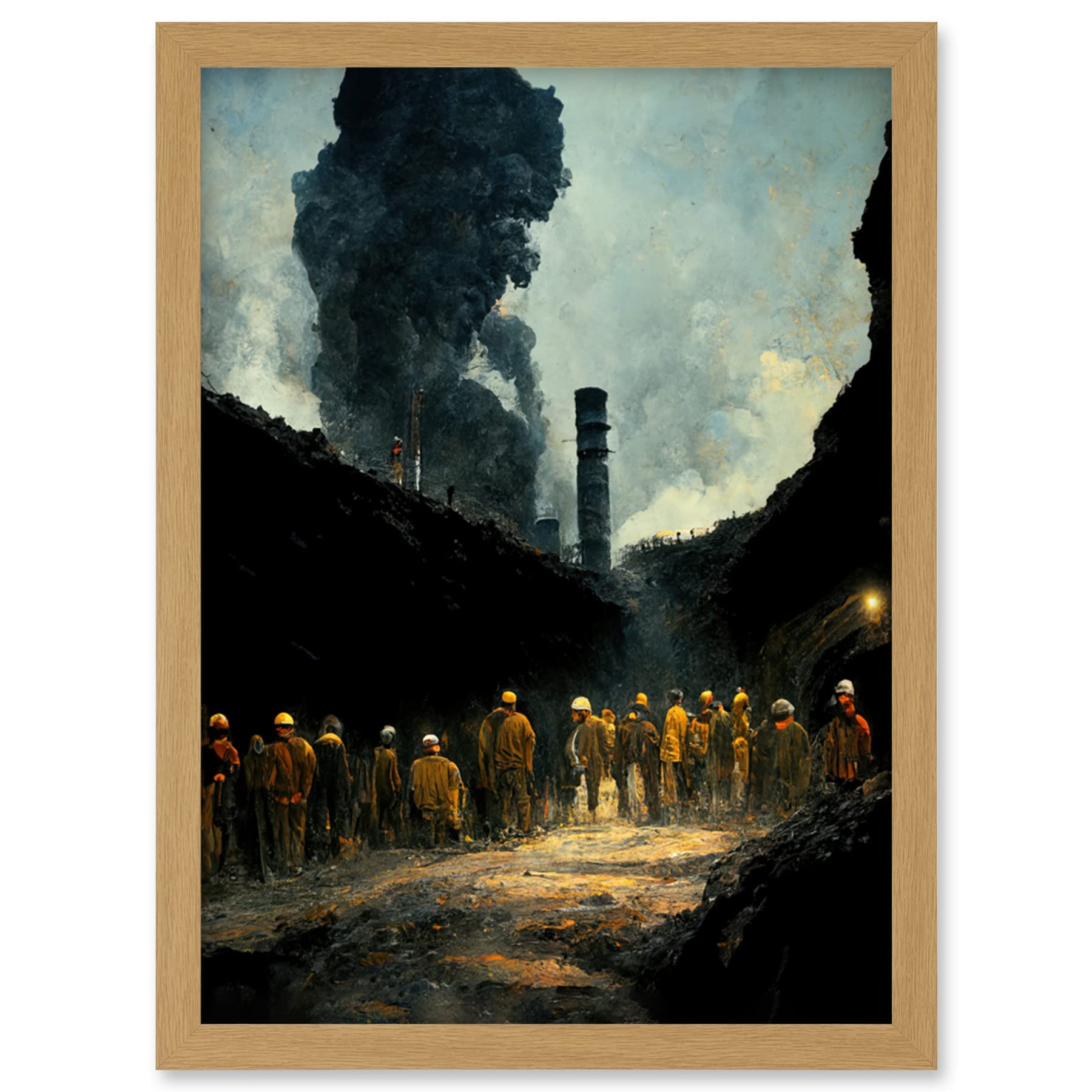 Coal Miners Colliery 1972 South Wales UK Framed Wall Art Print - Artery8 - Light Oak Frame