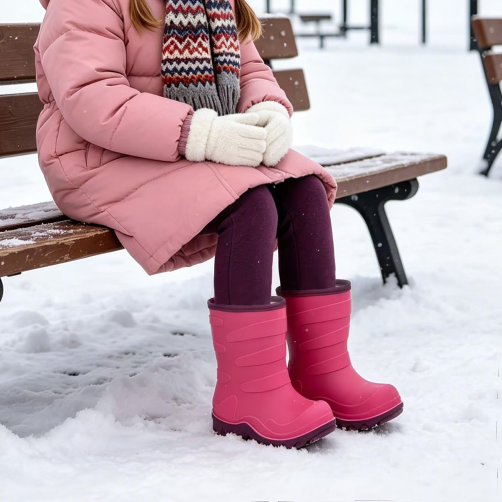 FUNCOO PLUS Mädchen Jungen Winter Warm Fleece gefüttert Gummistiefel Kinder Regen Schneestiefel Gummistiefel 27-38
