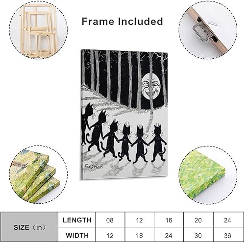 Miniatura 2 de AAOTE Louis Wain - Pósteres artísticos de pintura de gato de luna llena - Póster de lienzo para pared, impresiones de fotos colgantes, idea de