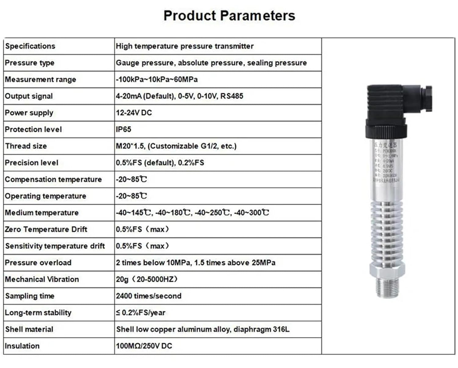 High Temperature Pressure Transmitter 4-20mA high Resistant Oil steam Sensor(0-0.6Mpa)