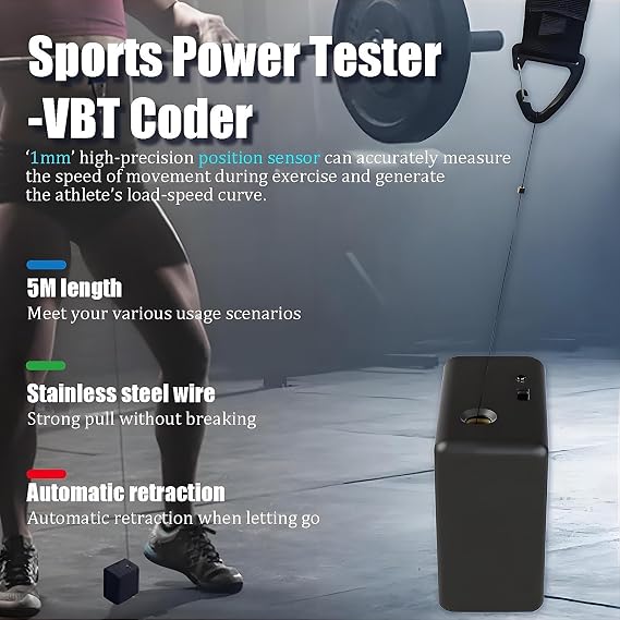 Velocity Based Training Device, Smart Speed Tracker for Weightlifting & Squats, Linear Encoder for Powerlifting, Real-Time App, Voice Tips, 1mm Precision, Charge 2h Use 50h,A