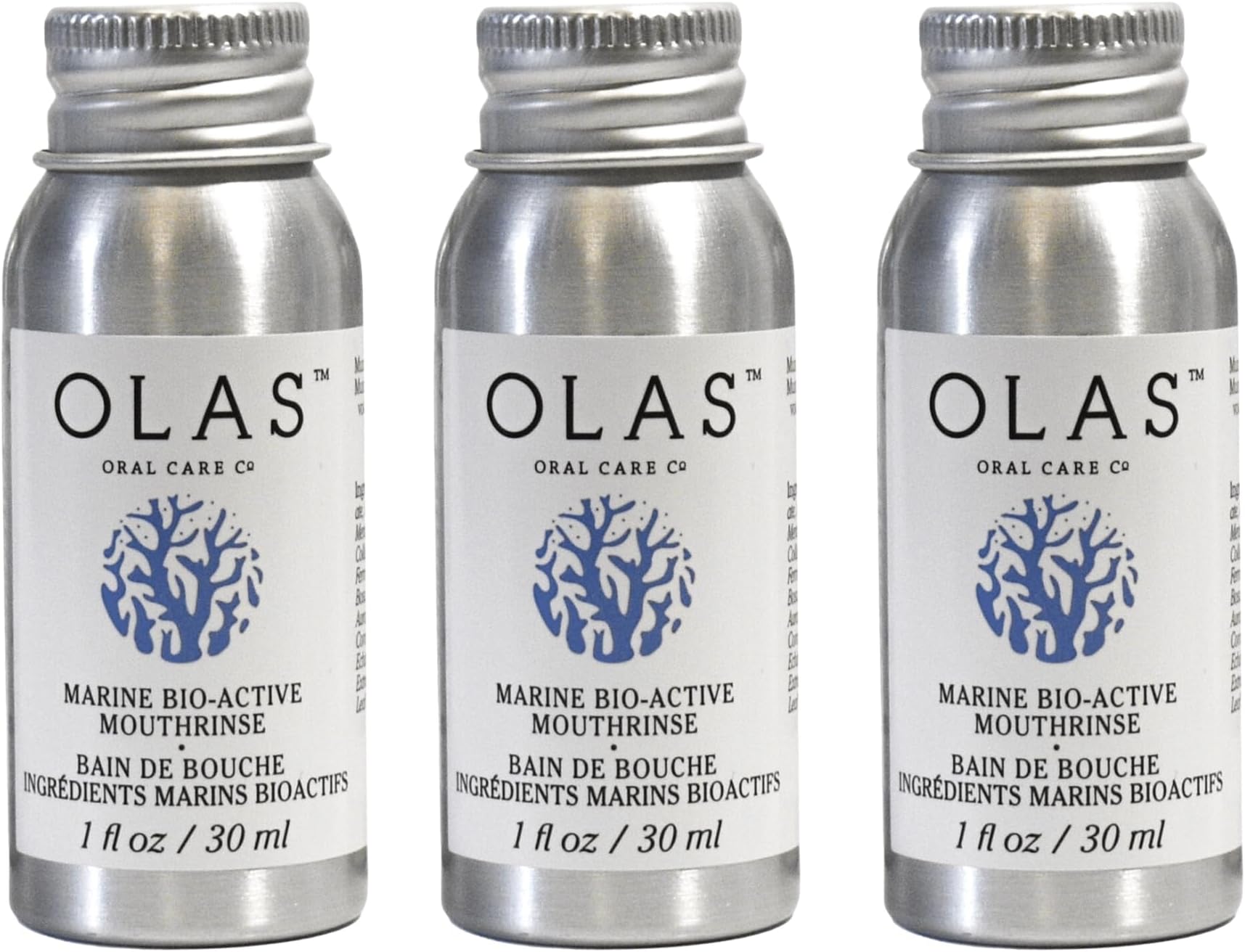 Olas Alcohol Free Mouthwash & Oral Rinse - Marine Bio-Active Mouth Rinse with Essential Oils & Antioxidants for a Healthy Oral Microbiome - Fluoride Free Natural Mouthwash (3 Count, 1 Fl Oz Each)