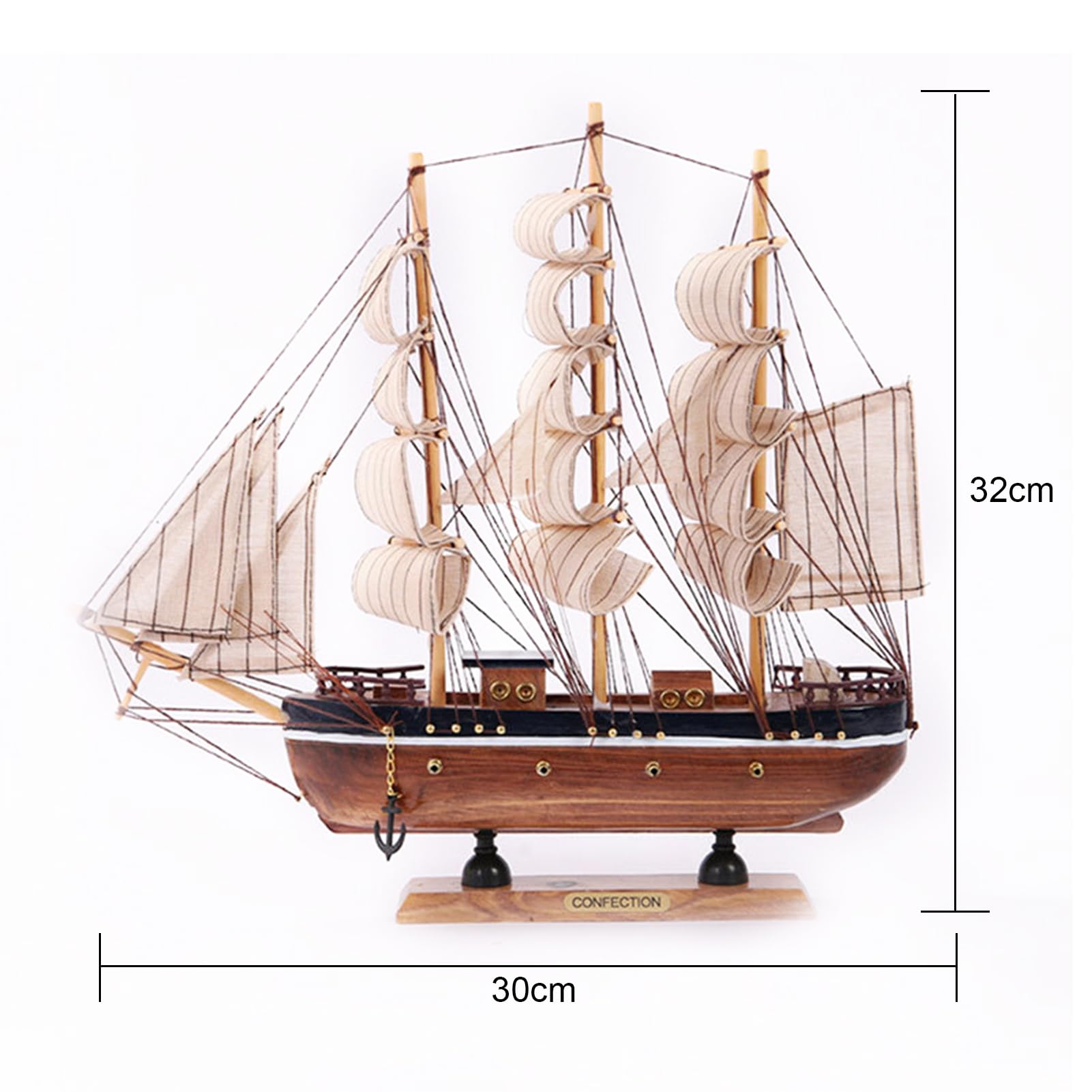 Modello di barca a vela, decorazione marittima, decorazione marittima, 34 cm, per scrivania, ufficio, soggiorno, camera da letto, ufficio (30 cm)