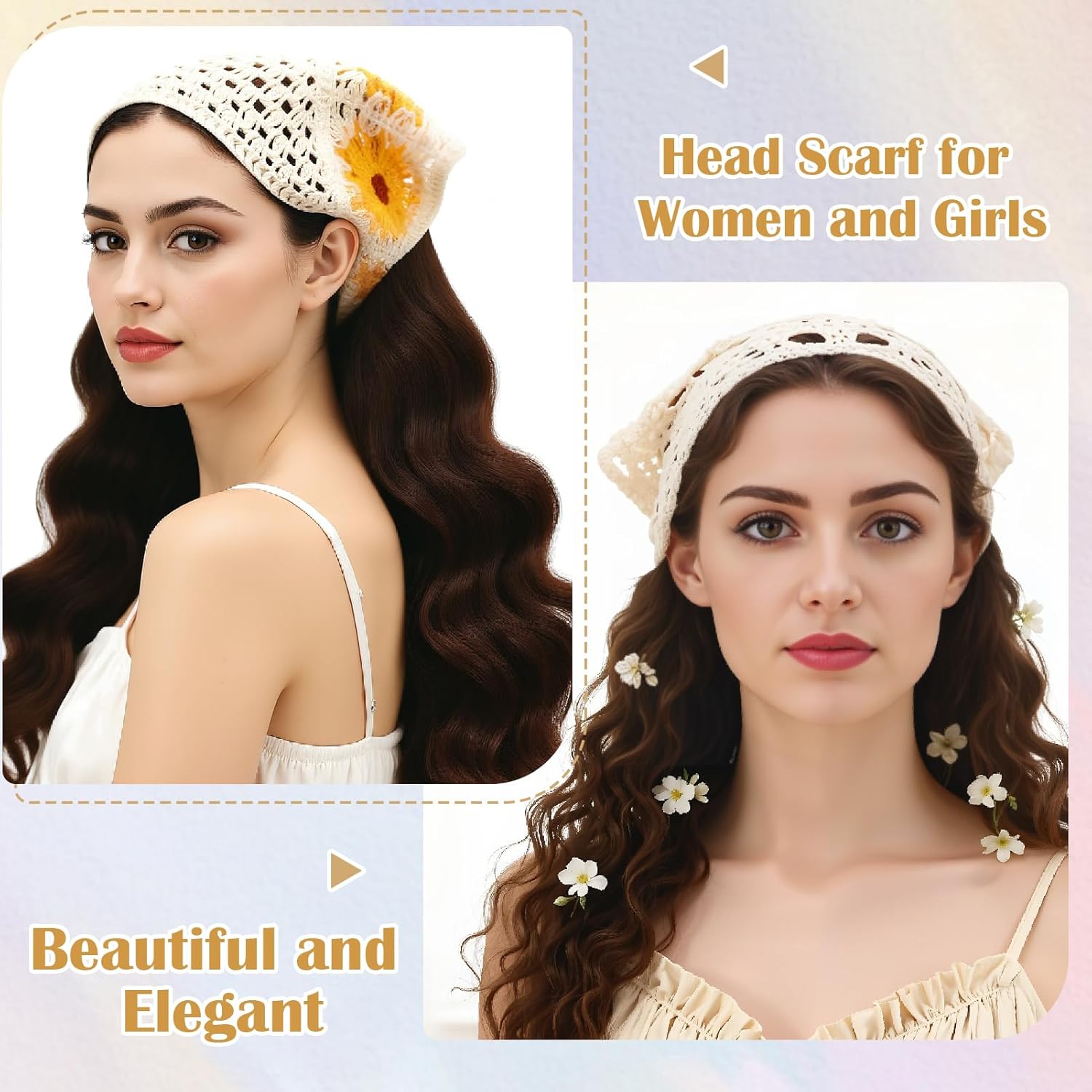 JATEBI 6 Pieces Hair Bandanas Crochet, Knit Head Scarf Bandana Vintage Headband Scarf Tie-Back Floral Daisy Head Coverings - Image 3