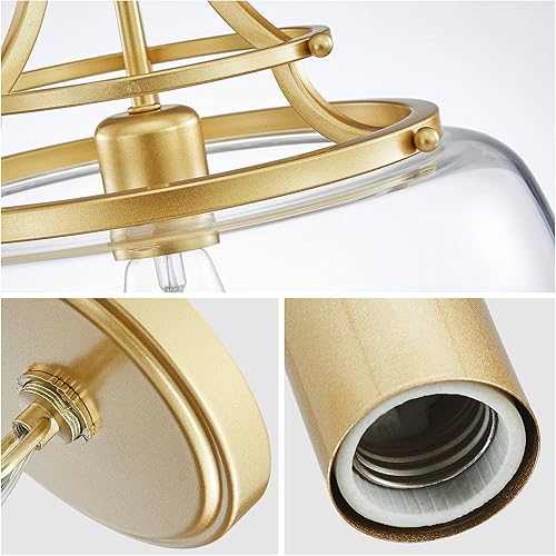 Miniatura 5 de WUZUPS Chandelier Rustic Farmhouse Industrial Round Ceiling Pendant LED Light Fixture with Clear Glass Shades for Dining Room Kitchen Island Foyer