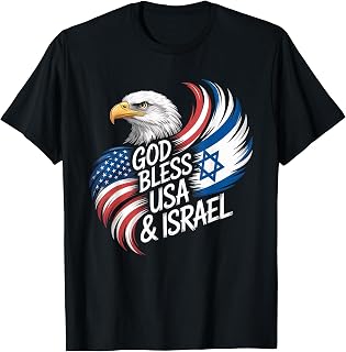 God Bless USA & Israel Support Patriotic Tee T-Shirt