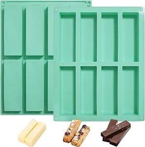 Zorazio 2Pack Granola Bar Mold Silicone 8Cavity, Large Rectangle Energy Bar Mold, Cereal Bar Molds,Chocolate Mold Candy Bar Mold for Nutrition,Cereal,Protein Bars, Truffles, Brownies, Cornbread