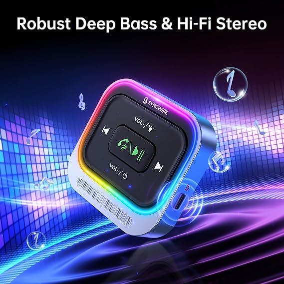 Syncwire Bluetooth 5.4 Receiver 3.5mm Aux Car Adapter Bluetooth Receiver Car Kit with Coiled Cable [Large Mic Noise Cancellation] [Hands-Free Calling] [HiFi Deep Bass] [Colorful Light Switch]