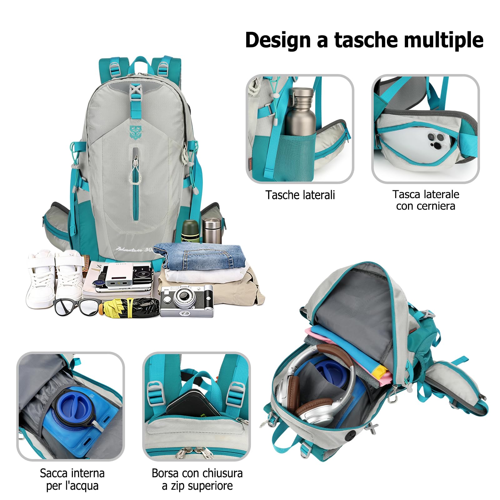 Zaino da Trekking 30L Zaino Impermeabile Grande Zaini Traspirante Hiking Nylon Campeggio Backpack per Donna Uomo Viaggio Sport Rosso