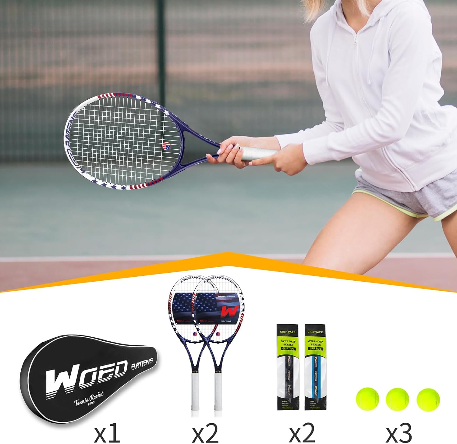 Tennis Rackets for Adults 27 Inch Tennis Racquets Set Included Tennis Racket Tennis Balls Overgrips Vibration Dampers Tennis Bag - Image 5