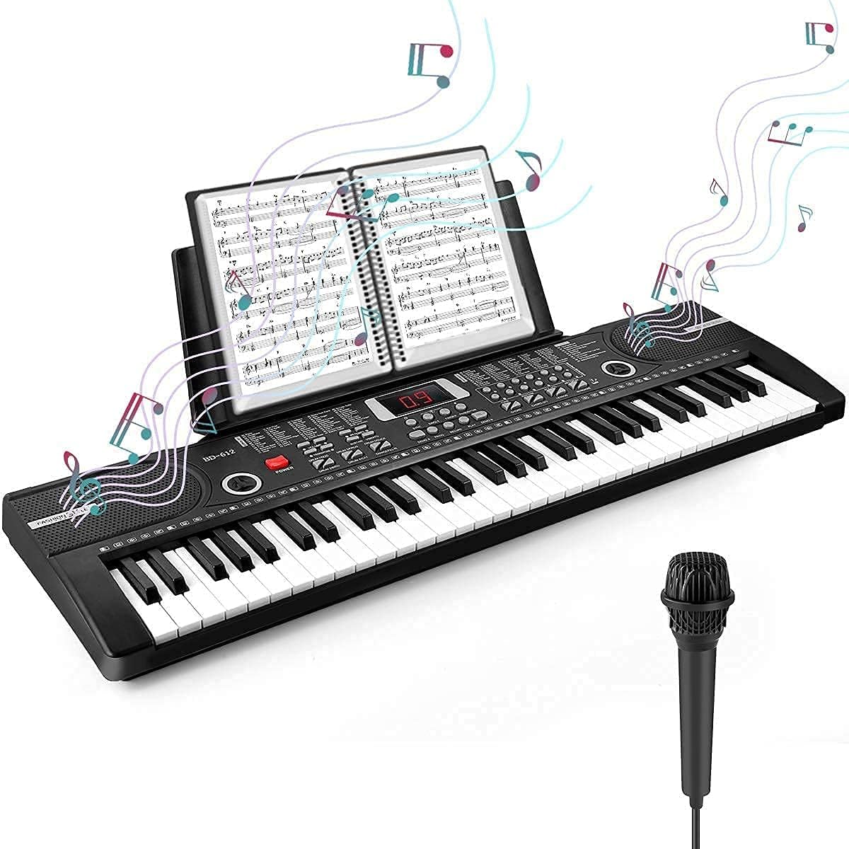 61 Keys Keyboard Piano, Camide Electronic Digital Piano with Built-In Speaker Microphone, Sheet Stand and Power Supply, Portable Keyboard Gift Teaching for Beginners