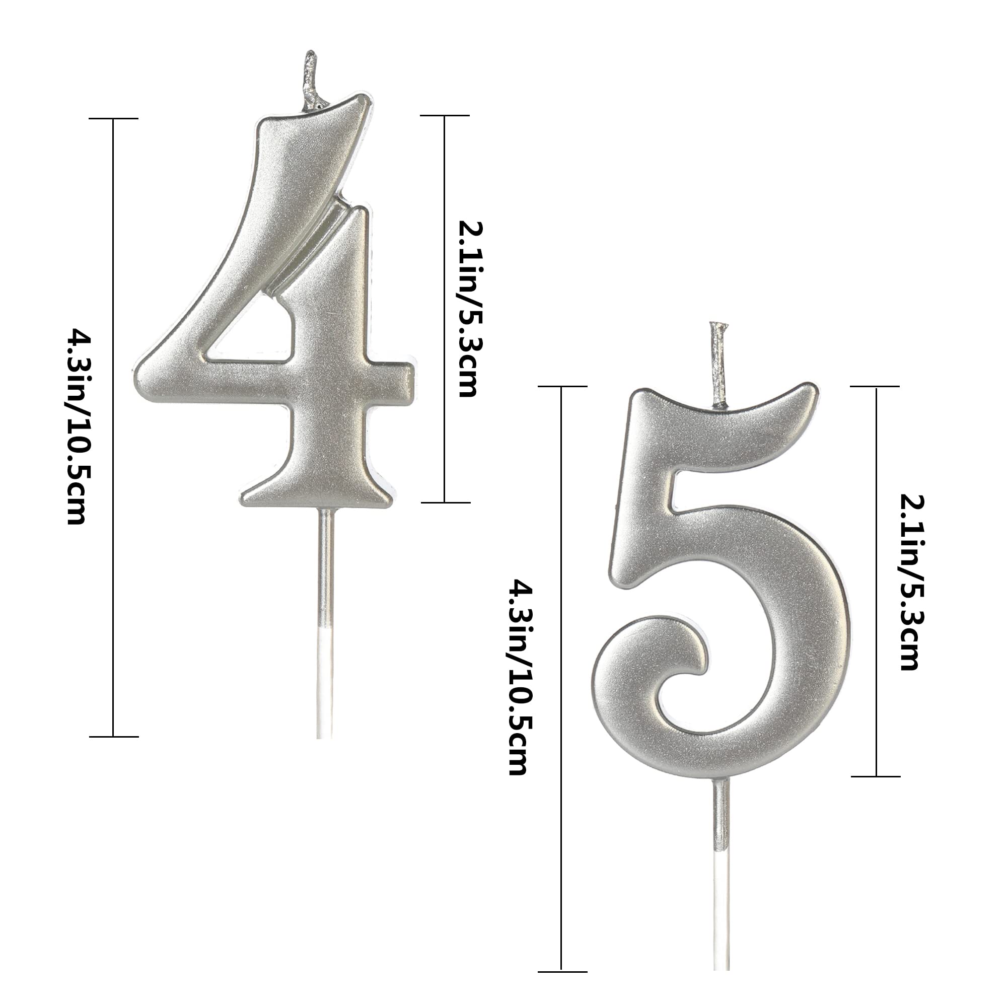 Silver 45th & 54th Number Birthday Candles for Cake Topper, Number 45 54 Glitter Premium Candle Party Anniversary Celebration Decoration for Kids Women or Men