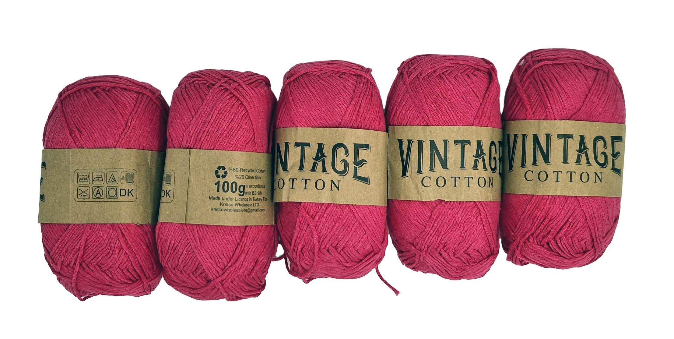 5 x Vintage Cotton DK 100g Crochet & Knitting Yarn/Wool, 60 Colours to Choose from (V-30)