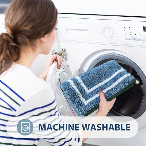 Miniatura 5 de Uphome Alfombra de baño larga, mullida y cómoda de microfibra para bañera, antideslizante, lavable, absorbente, alfombra de ducha moderna geométrica