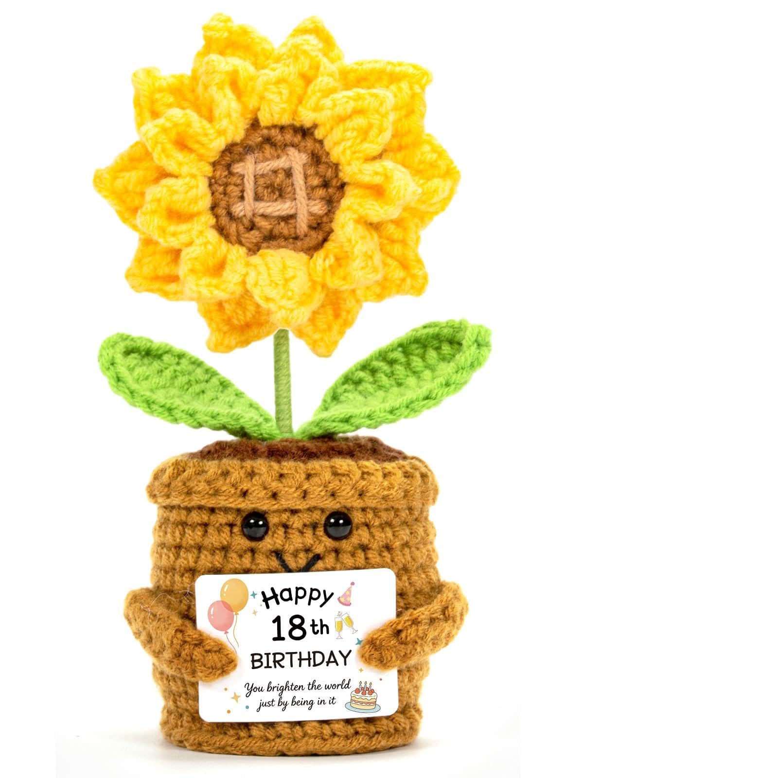Kanzith 18th Birthday Gifts for Girls Boys, Handmade Emotional Support Crochet Sunflower, Home Decorations, 18 Years Old Gifts for Friend Sister Brother Daughter Son Tennage - 18th