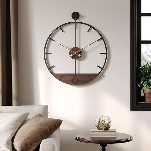 Miniatura 51 de Reloj de pared de 24 pulgadas, relojes de pared grandes para sala de estar, reloj redondo de metal decorativo, funciona con pilas, silencioso, sin