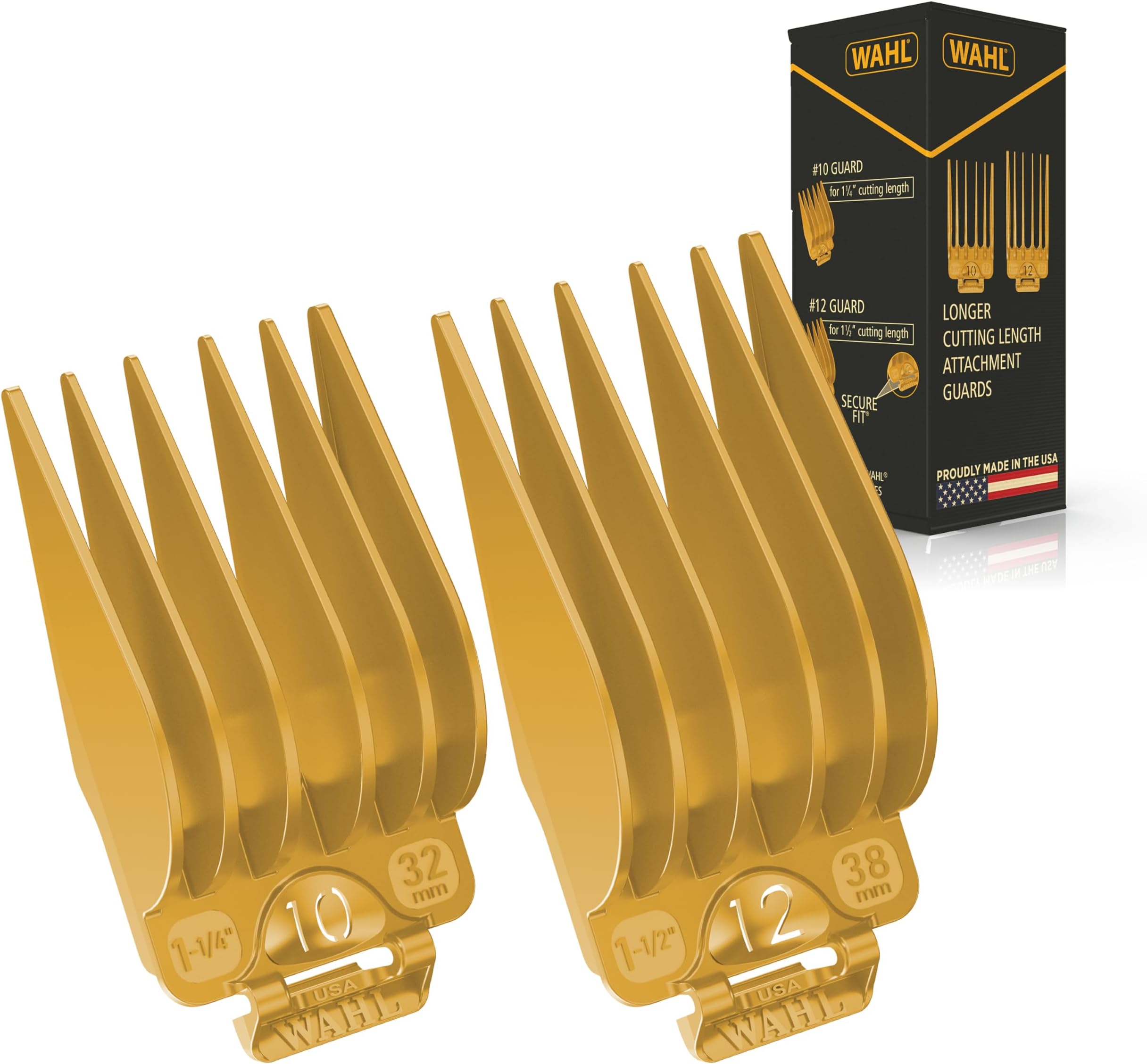 Wahl Hair Clipper Genuine Secure Fit Attachment Guard Set for Long Hair Styles and Fades, 2 Full Size Hair Clipper Guide Combs for Increased Cutting Performance - Model 3025025