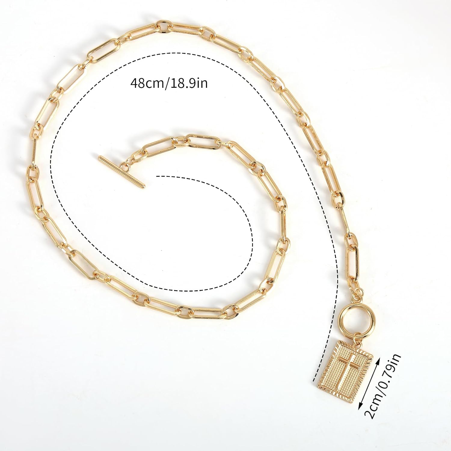 Chunky Cross Necklace for Women, Gold Square Paperclip Pendant Chain with Secure Toggle Clasp Elegant Religious Fashion Jewelry Gift - Image 2