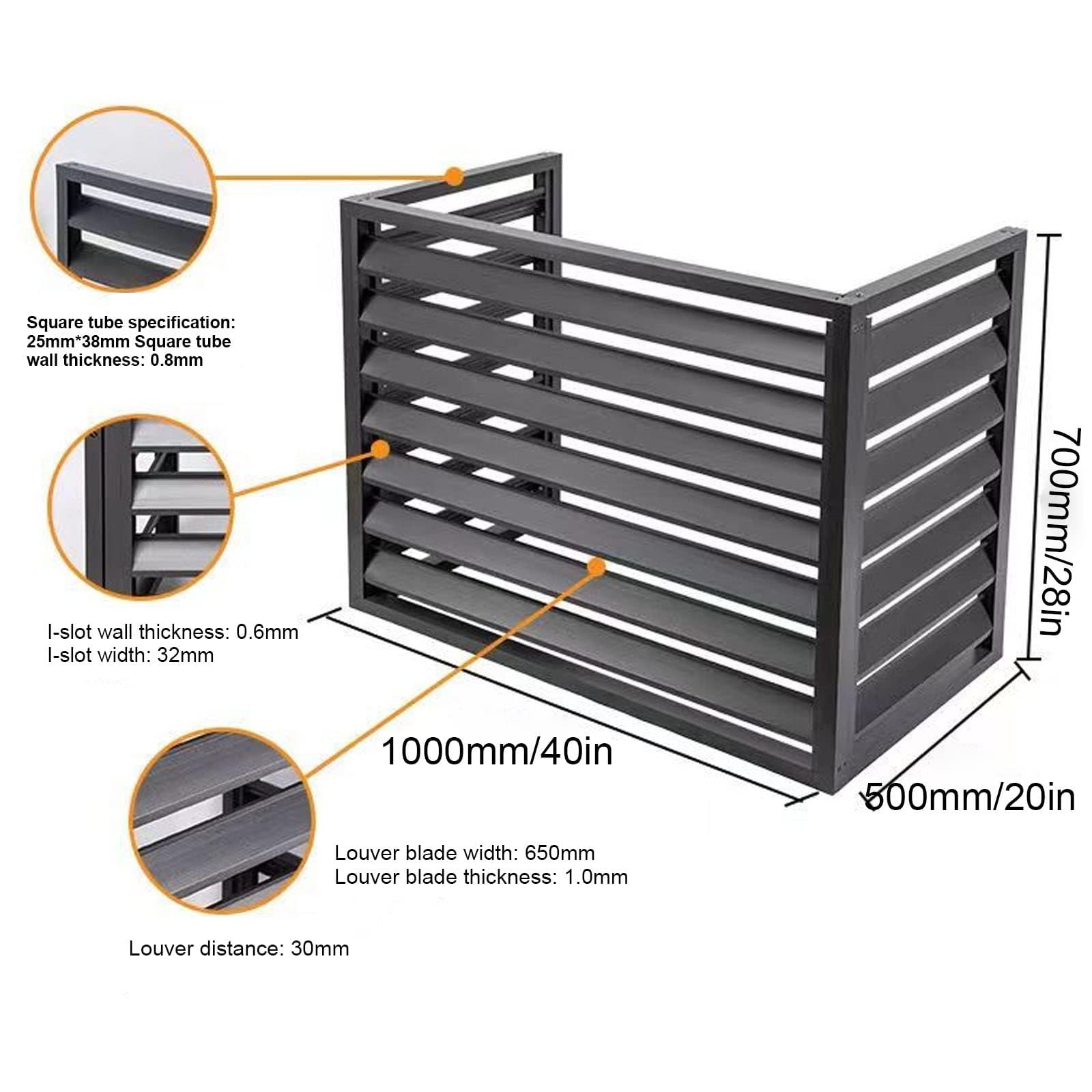 Cache climatiseur exterieur aluminium,caisson anti bruit pompe à chaleur,cache clim,Étanche À La Poussière Et À L'eau,Convient pour l'unité extérieure du climatiseur,Grey a,110x60x80cm