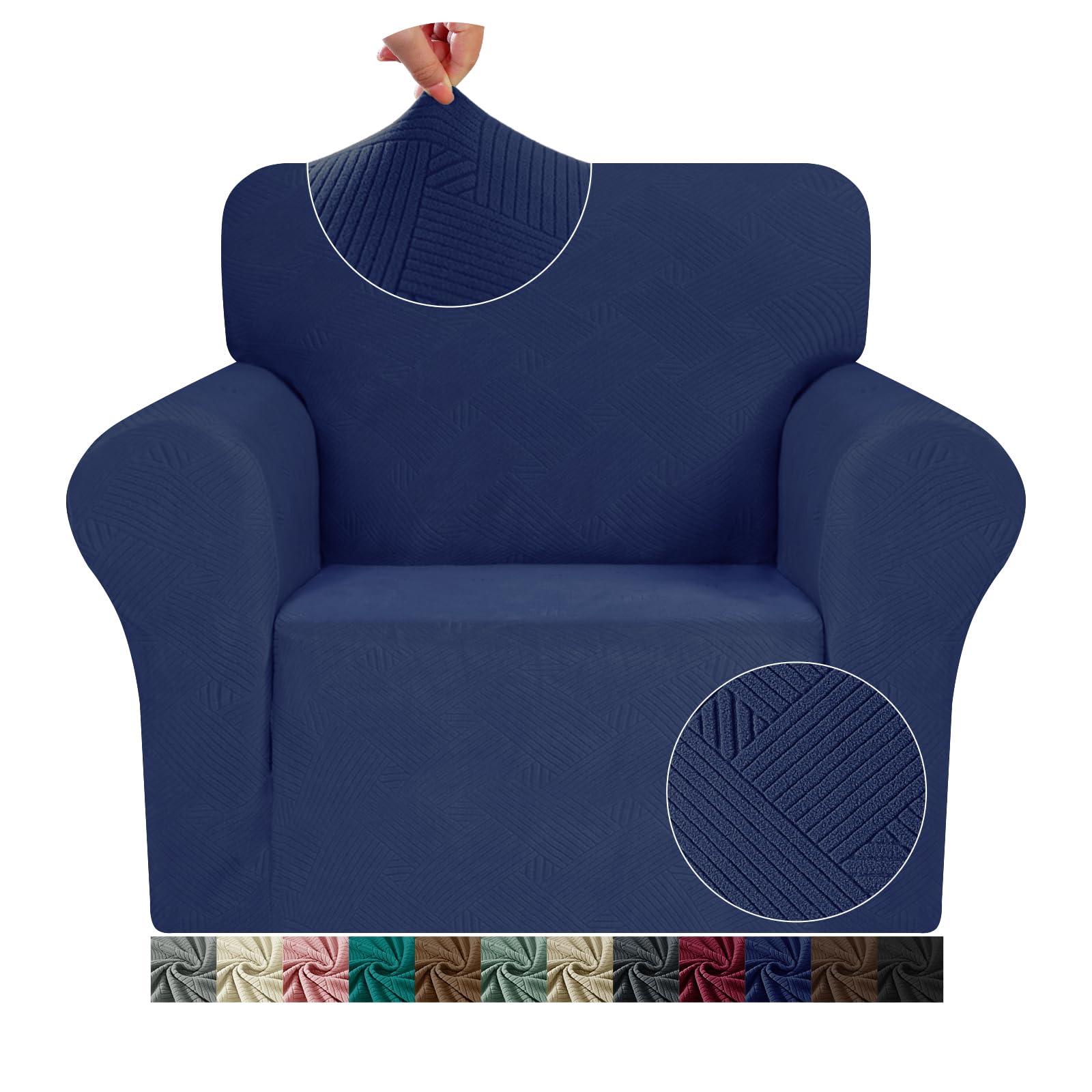 JIVINER 2024 New Chair Cover for Living Room, 1 Piece Armchair Sofa Slipcovers Stretch Pet Friendly Couch Furniture Protector Covers with Elastic Bottom (Chair, Navy Blue)