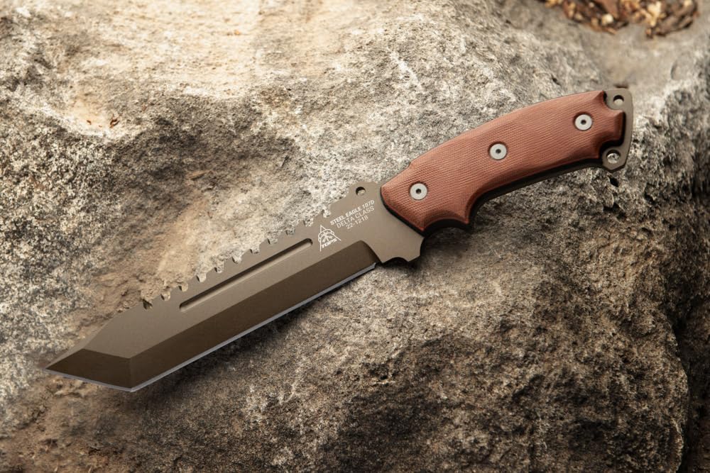 Tops Knives Steel Eagle D Delta Class Full Tang Fixed Blades- Midnight Bronze Blade Finish- Coyote Tan Kydex Sheath w/Rotating Spring Steel Clip