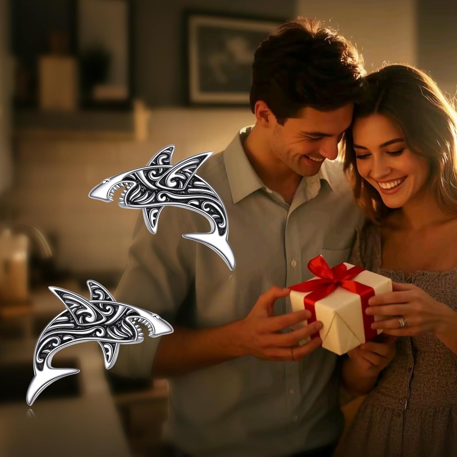 Lion Earrings Sterling Silver Shark Stud Earrings for Women Men