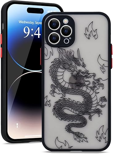 Funda compatible con iPhone 14 Pro Max de 6.7 pulgadas, diseño de patrón 3D de animal dragón esmerilado, parte trasera de policarbonato esmerilado,