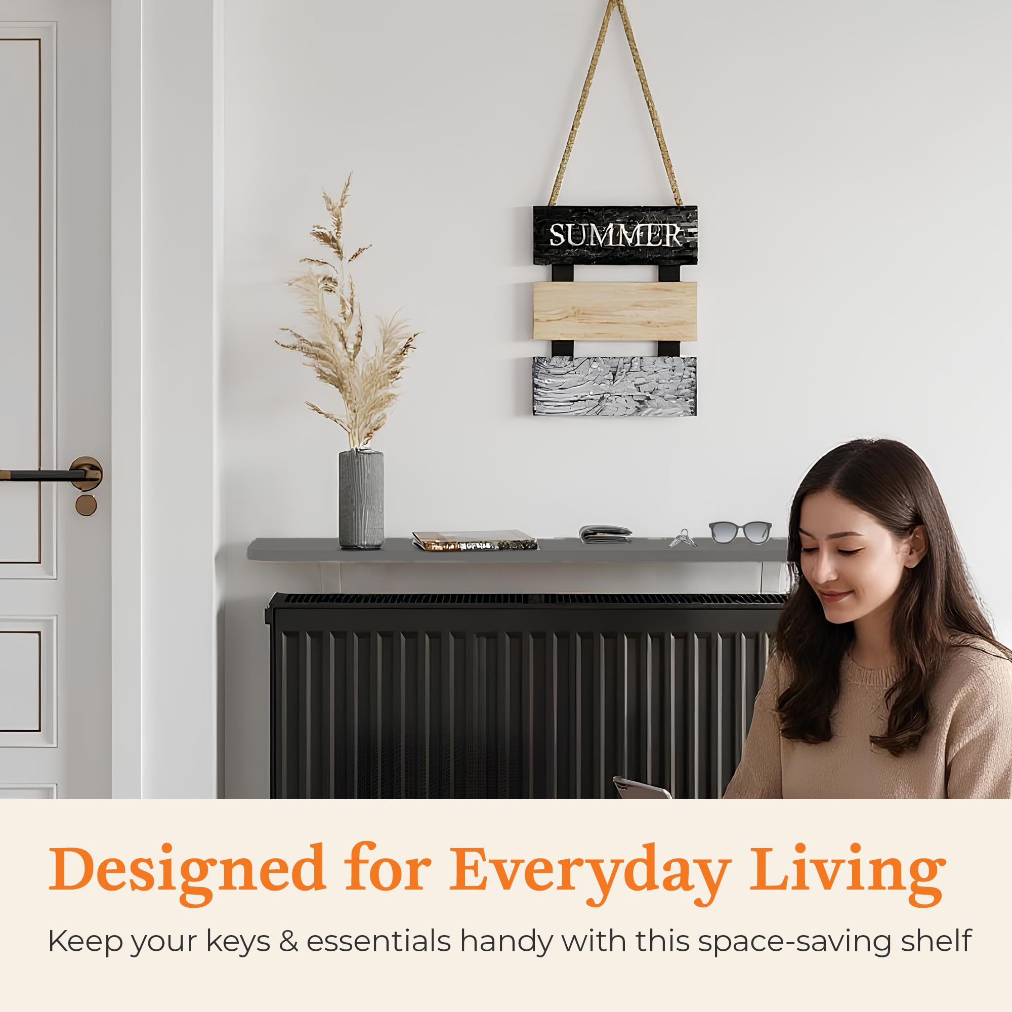 Loch & Skye Loby Radiator Shelf MDF Wooden Floating Shelf with Brackets No-Drill Over Radiator Shelves for Heat Dissipation Floating Heater Top for Living Room Bedroom - Image 8