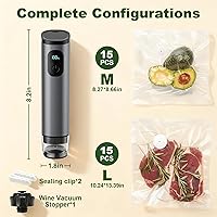 Vista 6 de Premium Metal Handheld Vacuum Sealer, Vacuum Sealer for Food with Power Display & Detachable Tank, 60kPa Strong Suction, Includes 30 Reusable Bags &