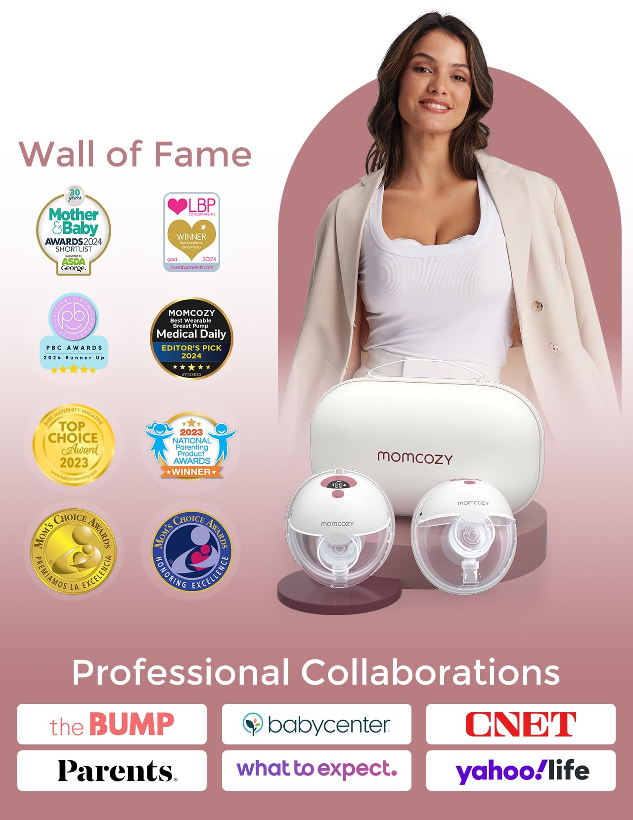 Momcozy M5 Hands-Free Wearable Breast Pump, Double-Sealed Flange for Baby-Like Comfort, 3 Modes & 9 Suction Levels, Portable Electric Pump – 24mm, 2-Pack Cozy Red