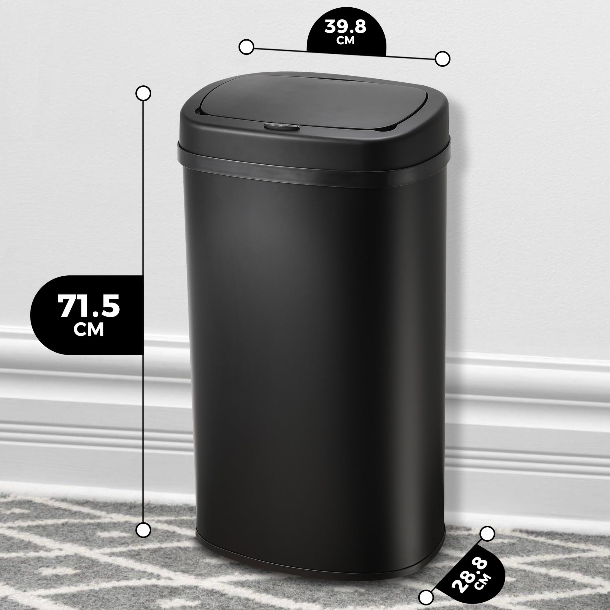 Bayt 60 L Schwarzer Küchenabfalleimer Mit Touch-Deckel – Großer Abfall- Und Müllbehälter Für Recycling | Geruchsdichter Rechteckiger Mülleimer Für Schlafzimmer, Badezimmer Und Büro