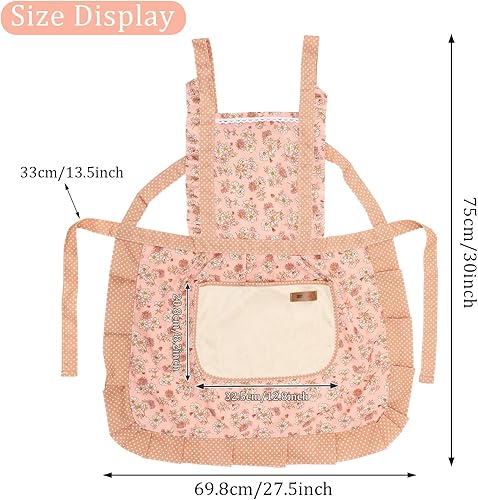 Miniatura 2 de AUGSUN 2 delantales para mujer con bolsillos, delantales florales para niñas con bolsillo grande, delantales suaves para cocinar, hornear, Azul y