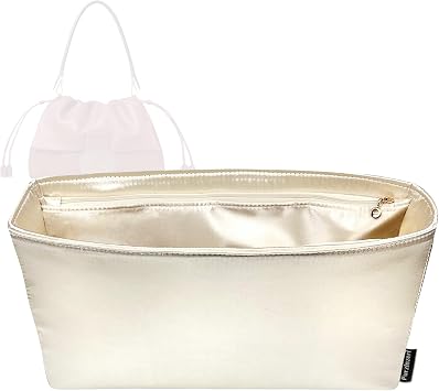 Premium Satin Silk Insert for Fendi Mamma Baguette Beige, Medium, Lightweight Organizer, Zipper Pocket Custom Fit Handbag Purse Liner