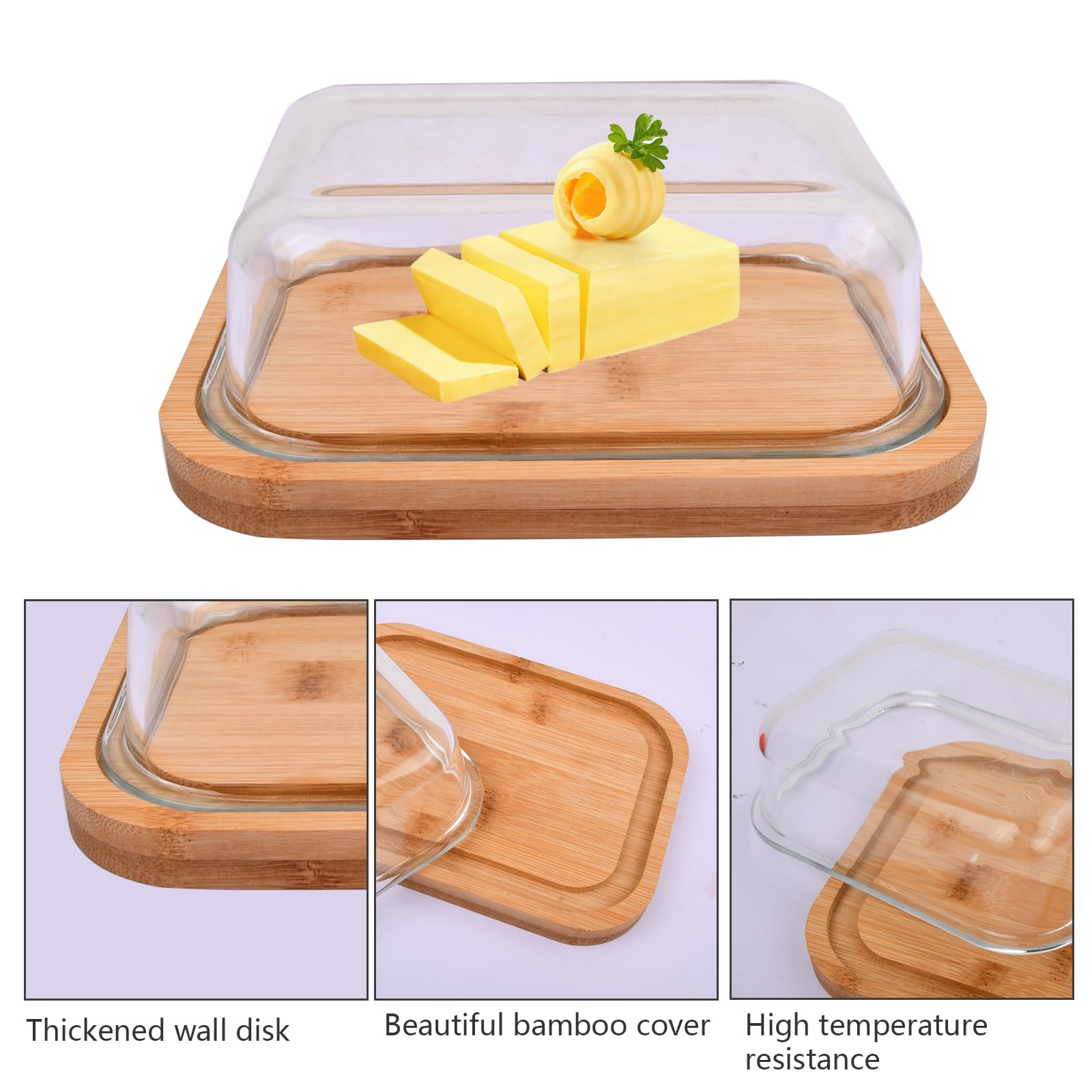 Beurrier En Verre 650ml Avec Couvercle Bambou - Pour 250g Beurre - Hermétique Frigo