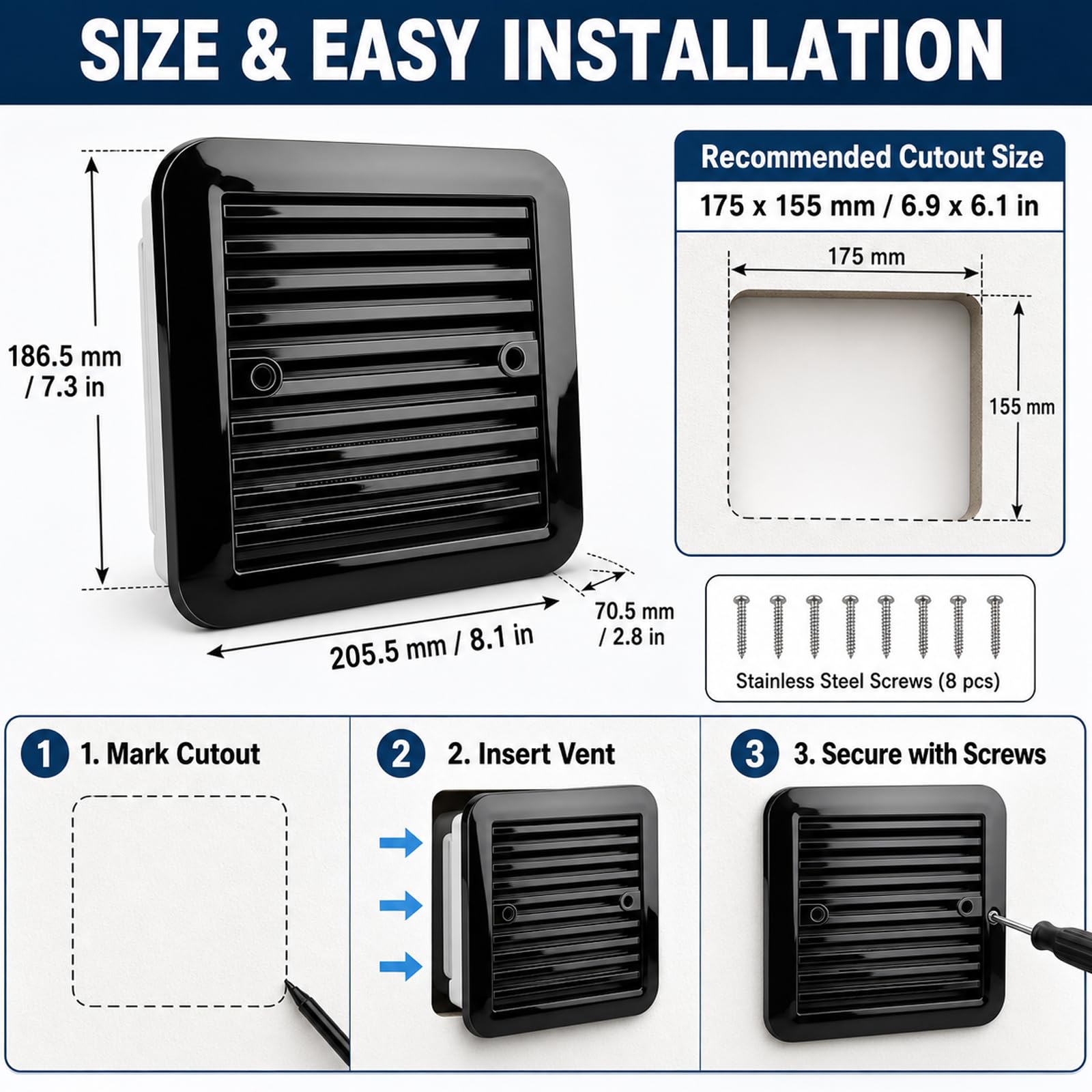 BYZESTY Ventilateur d'extraction pour Caravanes, Ventilateur D'extraction, Ventilateur D'aération Latéral pour Camping, Grille de Ventilation Latérale pour 12 V pour -cars et véhicules loisirs