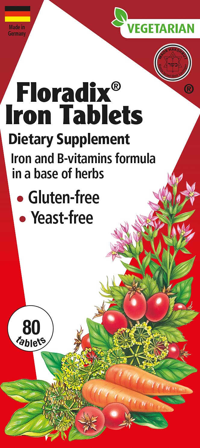Floradix, Iron Tablets Vegetarian Supplement for Energy Support, 80 Count