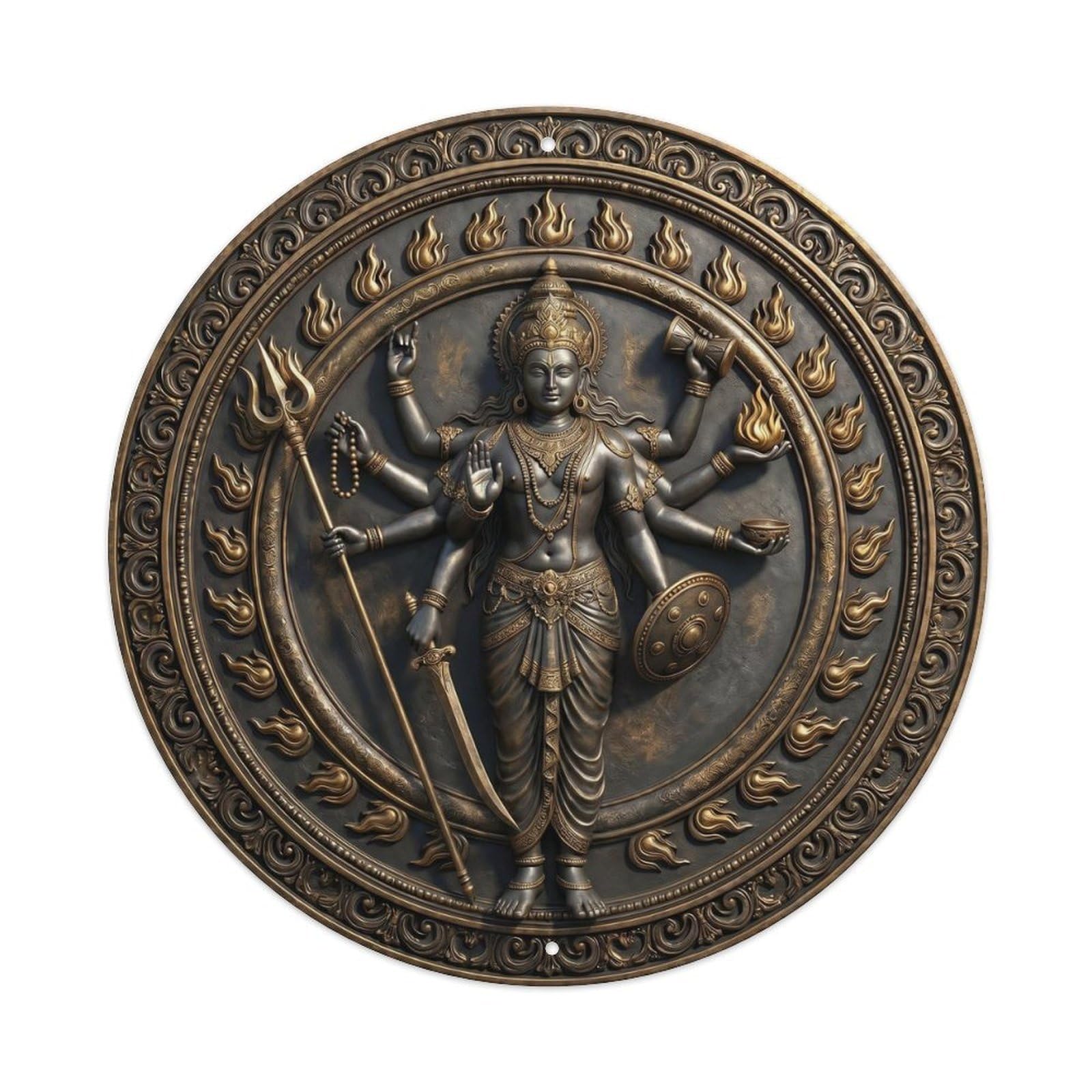 Shiva Eight Arms Wheel Formation Divine Relief Sculpture Metal Tin Sign