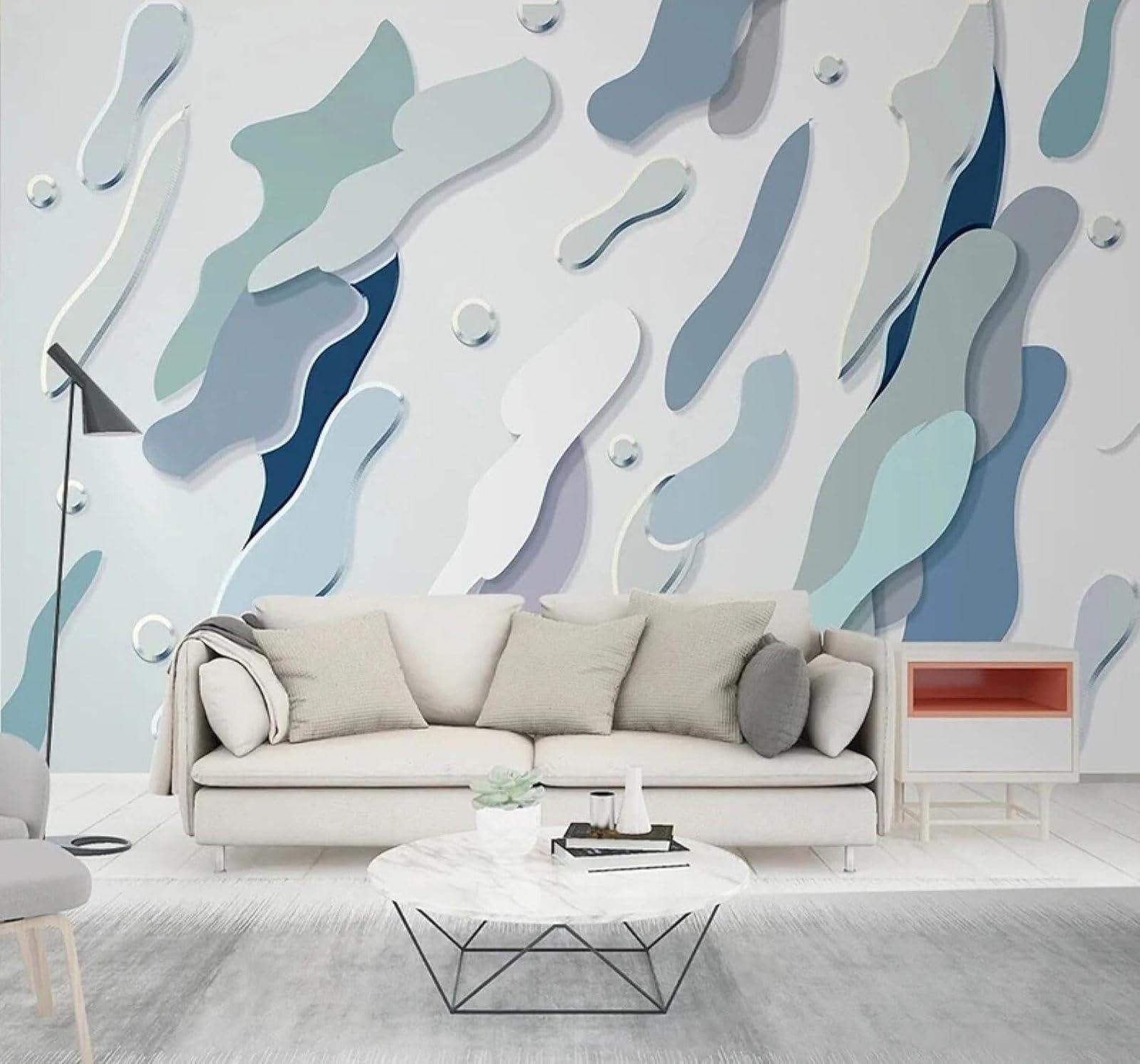 Xlming 350Cm×256Cm(B×H) Abstract Blue Geometric Art Unique 3D Wallpaper Luxury Silk Study Dining Feature Sofa Grey Bedroom Living Room Tv Decorative Wall-350Cm×256Cm