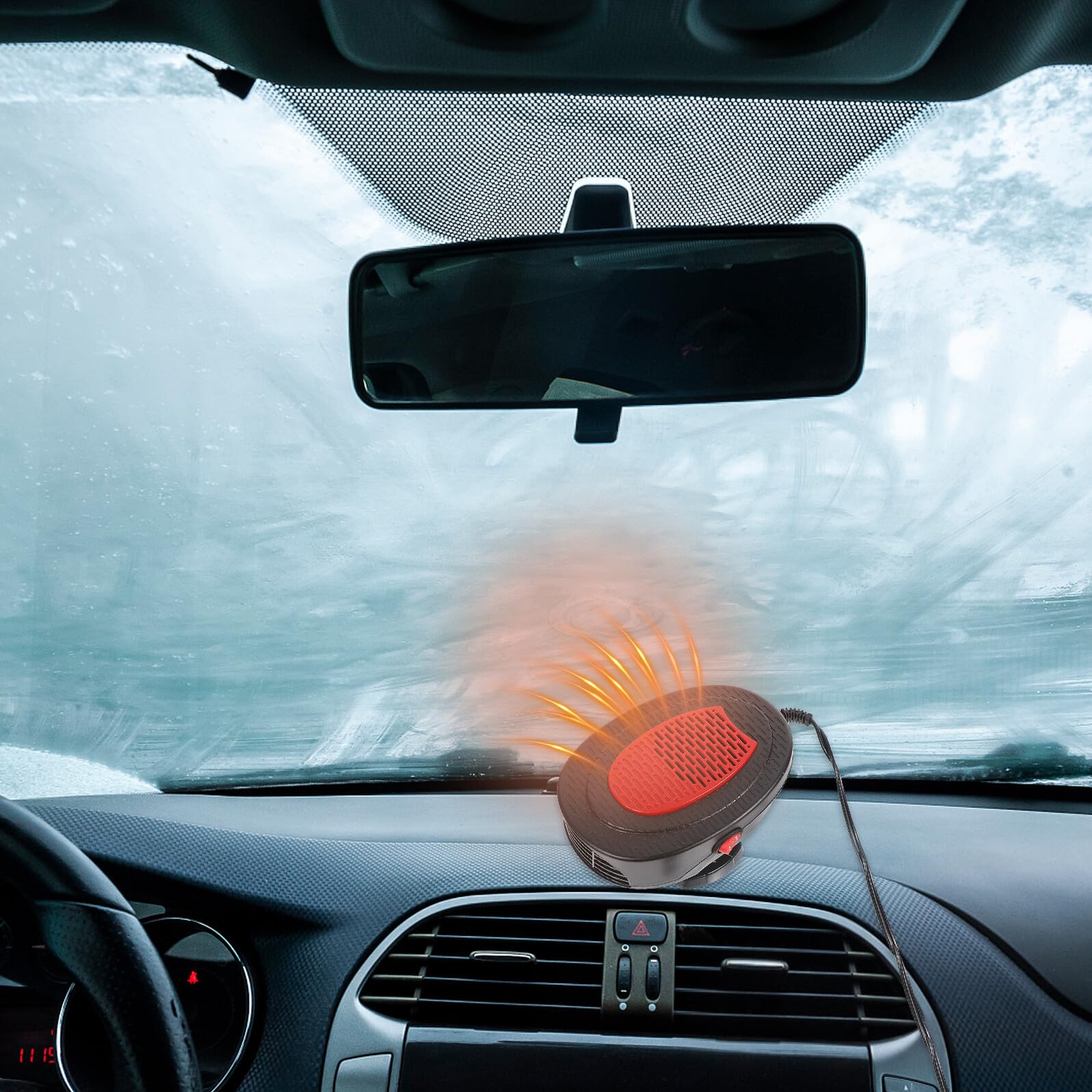 Anneome Auto Windschutzscheibenheizung 150W Tragbarer Auto Lüfter mit Überhitzungsschutz 12v Heizlüfter für Schnelles Entfrosten und Warmhalten im Fahrzeug Inkl Rutschfester Unterlage
