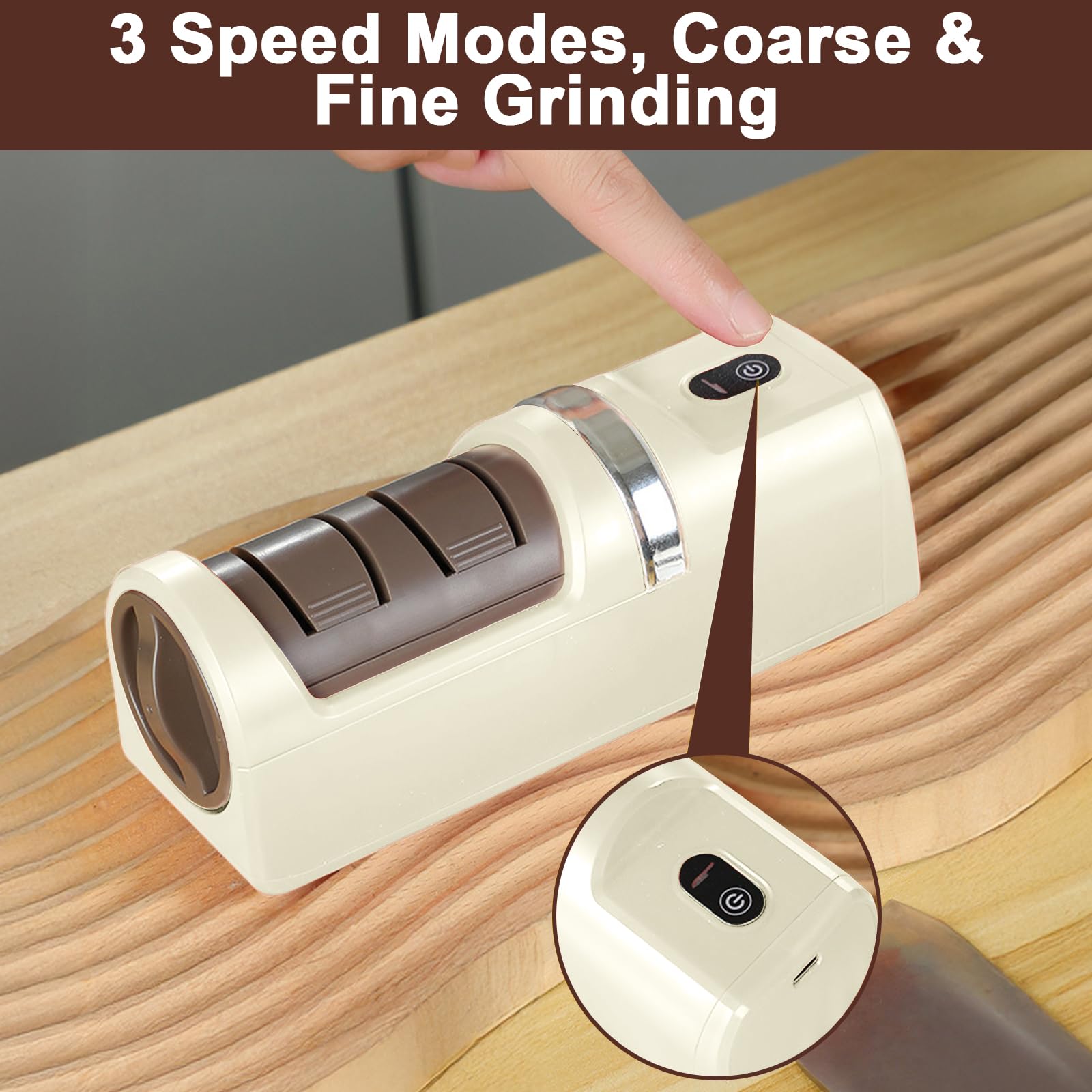 Afilador de Cuchillos Eléctrico Recargable, Profesional con Rueda de Diamante de 2 Etapas, 5800 RPM & 3 Velocidades, Base Antideslizante, Afilado Rápido para Cuchillos de Cocina - Blanco
