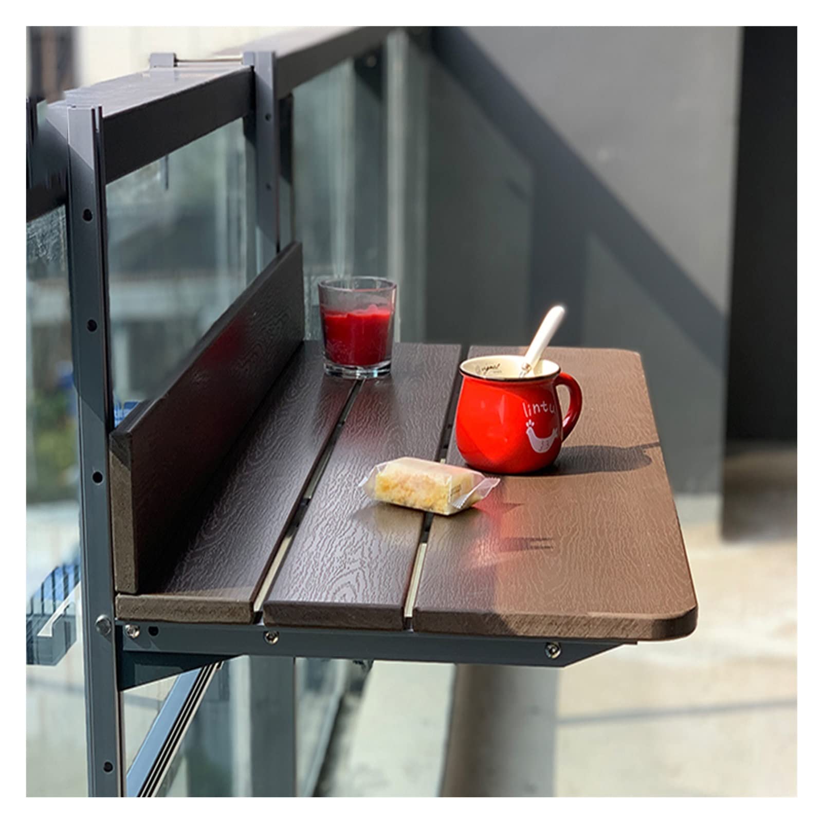 IBOWZ Balkonowy wiszący stół składany balkon stolik barowy na balustrady, składany stół tarasowy na zewnątrz, regulowany wiszący stół na patio, do ogrodu/stół De Loisirs / 60 x 37 cm