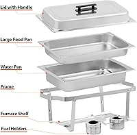 Vista 4 de SUPER DEAL Paquete de 4 platos de acero inoxidable de 8 cuartos de galón con bandeja de agua, bandeja para alimentos, soporte de combustible y tapa